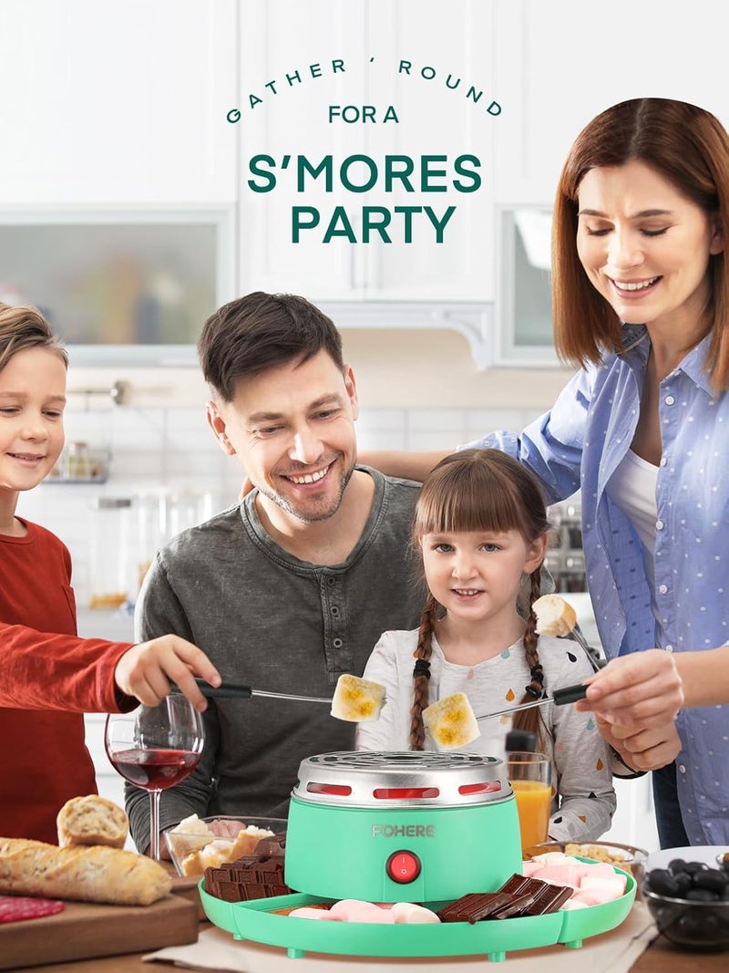 FOHERE Smores Maker Tabletop Indoor, Smores Kit with 4 Detachable Trays & Roasting Forks, Gift Set & Date Night Idea - Movie Night Supplies & Housewarming Gift, Green - Image 4